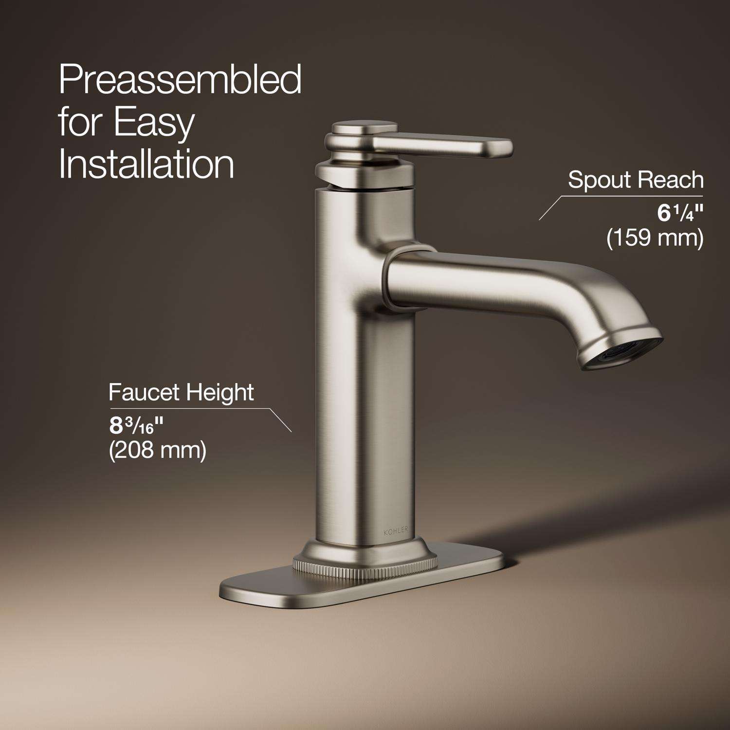 Kohler Envelu Brushed Nickel Modern Single-Handle Bathroom Sink Faucet 4 in. - Image 2